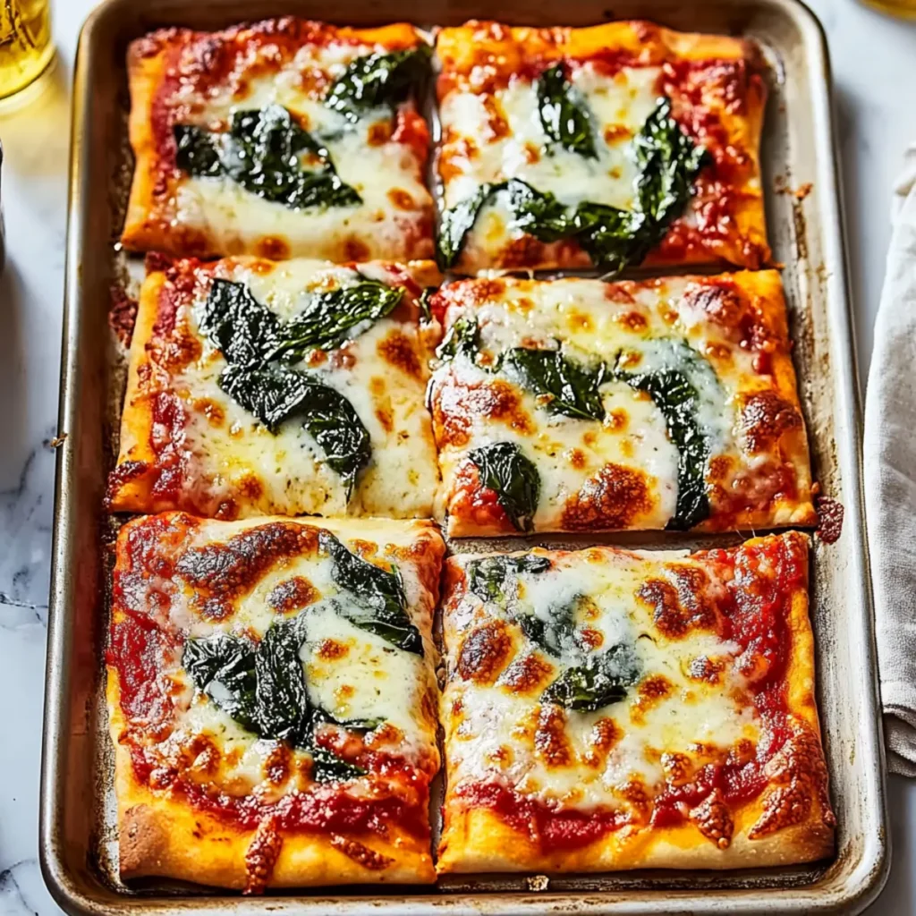 The Best Sheet Pan Pizza Recipe with Spinach and Cheese Delight
