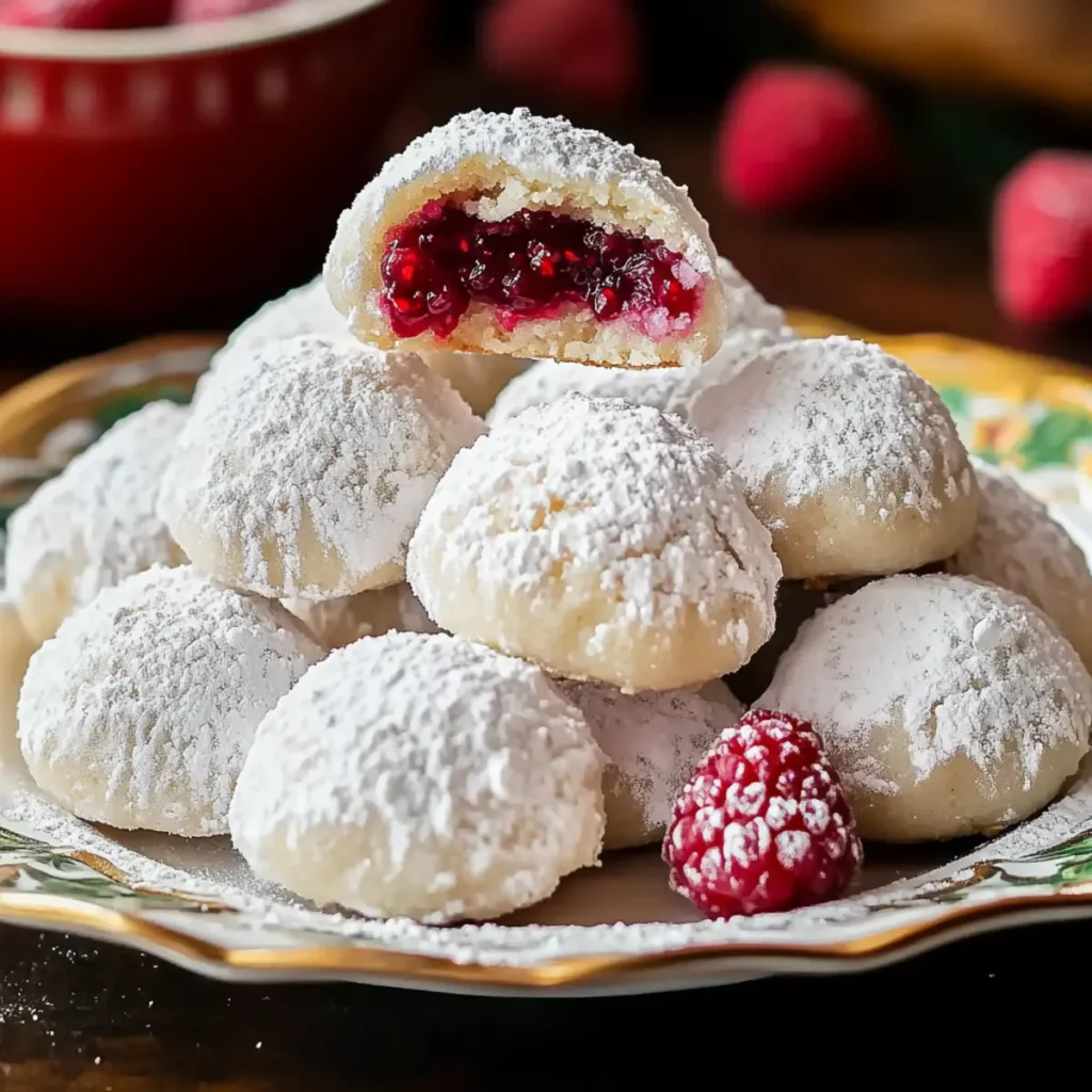 Valentine’s Raspberry Filled Almond Snowball Cookies