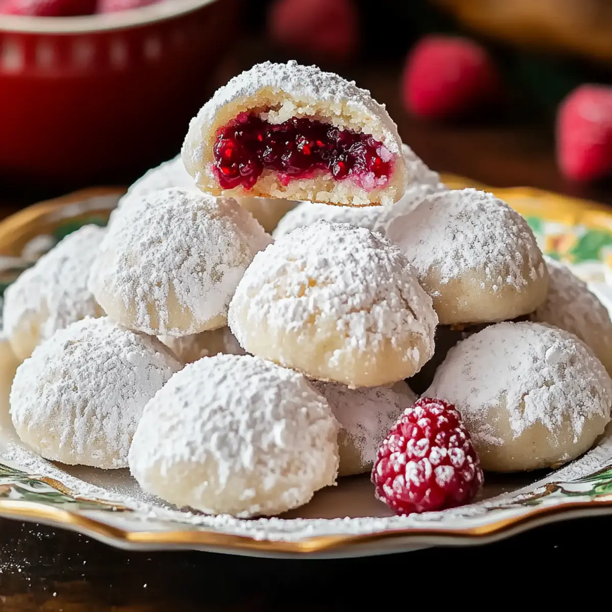 Valentine’s Raspberry Filled Almond Snowball Cookies