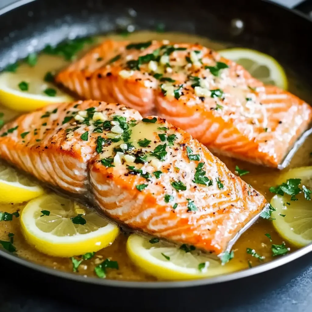 Easy Pan Seared Salmon with Garlic Butter and Lemon Drizzle