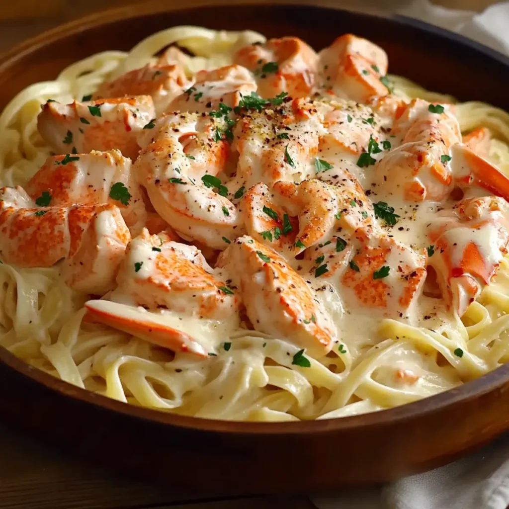 Cajun Lobster Crab and Salmon Alfredo