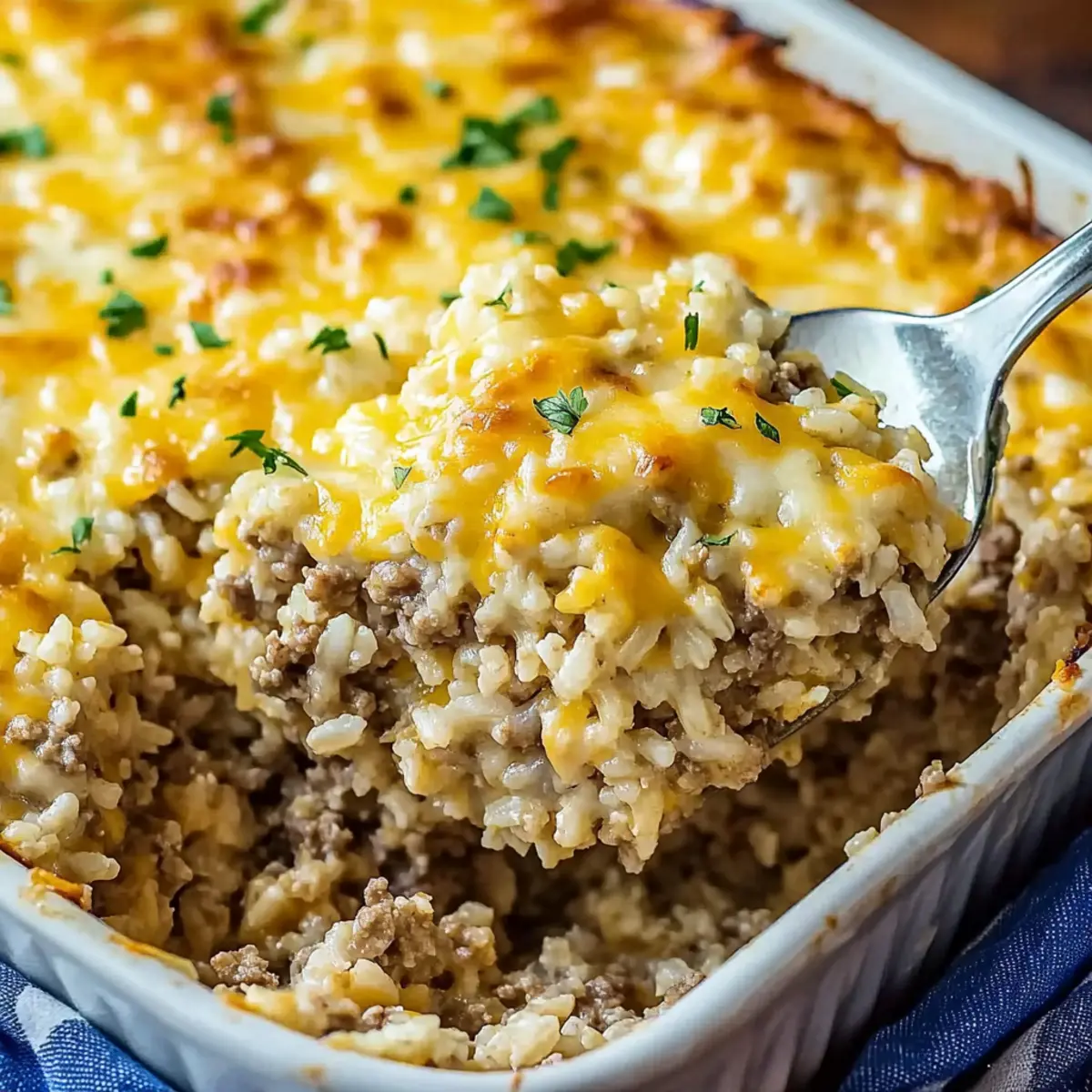 Cheesy Ground Beef and Rice Casserole