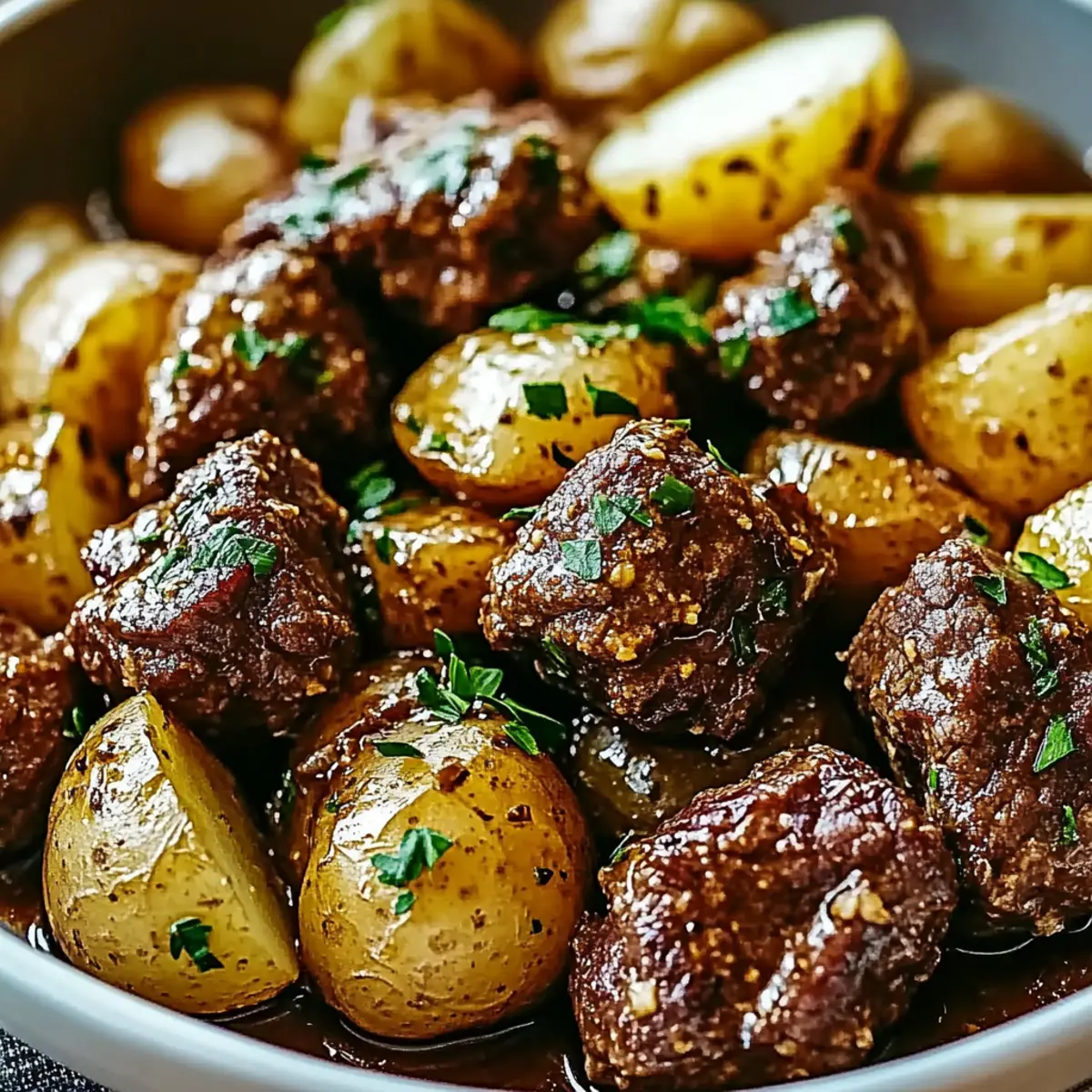 Slow Cooker Garlic Butter Beef Bites & Potatoes