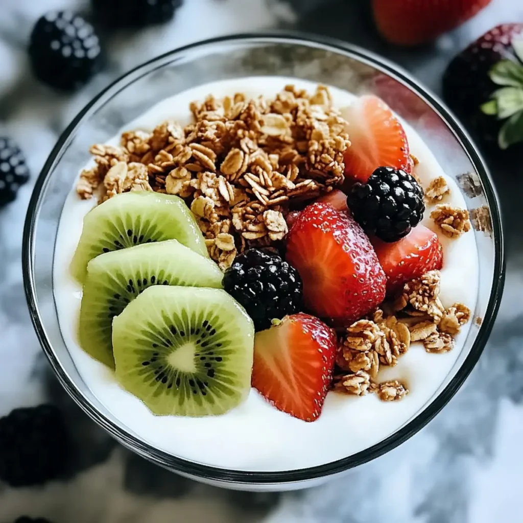 Delicious Yogurt Strawberry Kiwi Granola Bowl