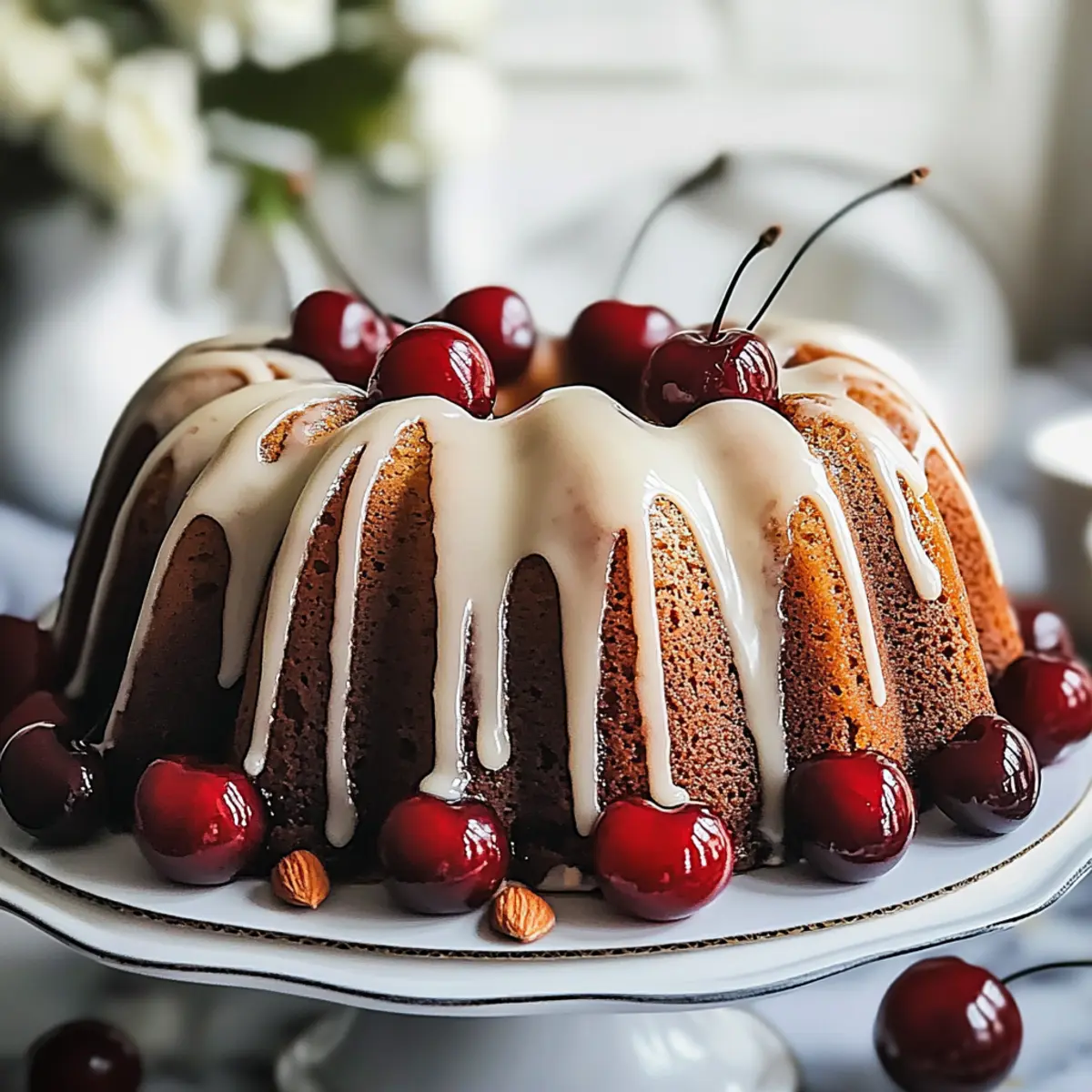 Cherry Bundt Cake with Almond Glaze