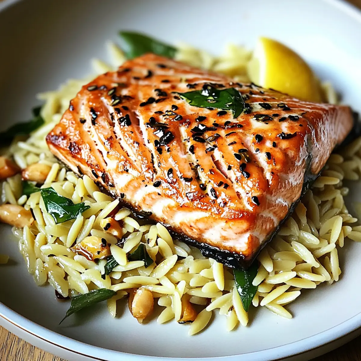Seared Salmon with Lemon Orzo