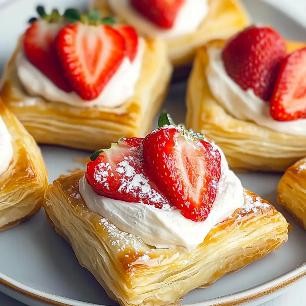Strawberry Cream Puff Pastry Squares (Easy)