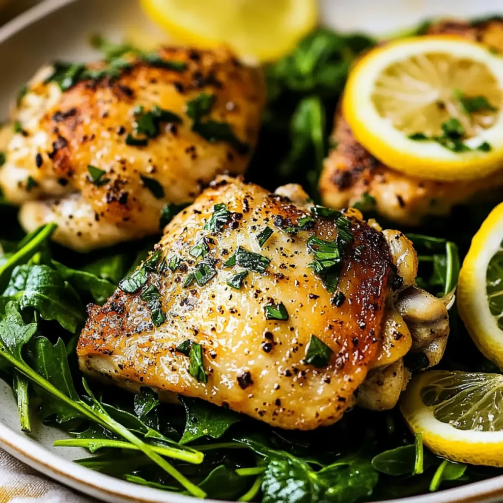 Lemon Pepper Chicken Thighs with Spring Greens
