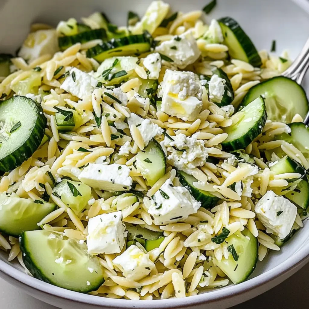 Lemon Herb Orzo Salad with Cucumber & Feta